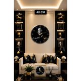 ASLAN DEKOR 40 Cm Orta Boy ATATÜRK Duvar Saati | 4 mm Temperli Cam | UV Baskılı | Modern Tasarım | Sessiz Akar Mekanizma | Ev Ofis Salon Mutfak Yatak Odası | Toscana