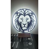 Aslan Figürlü LED Gece Lambası, Yuvarlak Akrilik Işıklı Dekor | 3D Siluet Tasarım, Masa Lambası, Beyaz Işık, Dekoratif Aydınlatma, USB Güç Kaynağı
