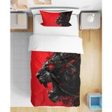 Aslan Kral 3D Dijital Baskılı Tek Kişilik Nevresim Takımı - Kırmızı - Siyah - 160 x 220 cm