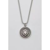 Aslan Madalyon Kolye - Örme Zincirli Unisex Gümüş Kaplama Kolye - 60 Cm