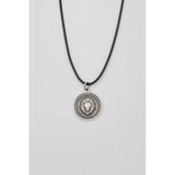 Aslan Madalyon Kolye - Pu Deri İp Zincirli Unisex Gümüş Kaplama Kolye - 60 Cm