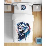 Aslan Renkli 3D Dijital Baskılı Tek Kişilik Çarşafsız Genç Erkek Çocuk Nevresim Takımı - Beyaz - Mavi - 160 x 220 cm