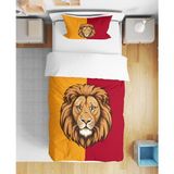 Aslan Şampiyon 3D Dijital Baskılı Futbol Tek Kişilik Çarşafsız Genç Erkek Çocuk Nevresim Takımı - Sarı - Kırmızı - 160 x 220 cm