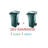 Aslan Ticaret 1 Alana 1 Hediye Kapaklı Tutma Saplı Özel Çöp Konteyneri 120 Lt ( Yeşil) Büyük Boy 2 Adet