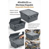 Aslan Ticaret 5Lİ 40 * 60 * 32 CM GRİ MENTEŞE KAPAKLI PLASTİK KASA GRİ