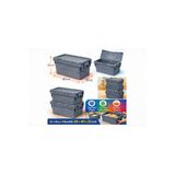 Aslan Ticaret 6LI 30 * 40 * 32 CM GRİ MENTEŞE KAPAKLI PLASTİK KASA GRİ