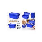 Aslan Ticaret 6Lı 30*40*25 Cm Mavi Menteşe Kapaklı Plastik Kasa