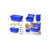 Aslan Ticaret 9LU 30 * 40 * 21 CM MAVİ MENTEŞE KAPAKLI PLASTİK KASA MAVİ