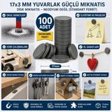 Aslanoğlu Store 100 Adet Mıknatıs 17X3 mm Yuvarlak Güçlü Mıknatıs Disk Mıknatıs