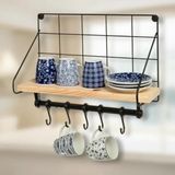 Aslanoğlu Store 42 cm Ahşap Raflı Metal Fincan Askılı Mutfak Kahve Düzenleyici - 0-Siyah