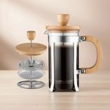 Aslanoğlu Store 600 ml Cam Kahve Demleme French Press Ahşap Saplı Paslanmaz Filtreli Tasarım - 0-Siyah