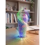 Aslanoğlu Store Mey Ithalat® Işıklı Unicorn ve Flamingo Desenli Çift Katmanlı Jel Buzlu Pipetli Bardak - 450ML - Re