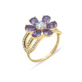 Aslı Gold Ametist Taşlı Altın Nergis Çiçeği Yüzük YZK0549