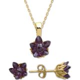 Aslı Gold Ametist Taşlı Lotus Altın Kolye Küpe Takım (TKM0083)