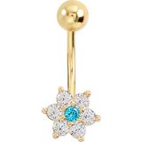 Aslı Gold Aqua Taş Detaylı Altın Göbek Piercingi (PC0012)