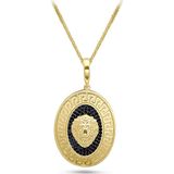 Aslı Gold Aslan Detaylı Siyah Taşlı Oval Altın Erkek Kolye (KLY1098)