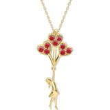 Aslı Gold Kırmızı Taşlı Altın Baloncu Kız Kolye (KLY0565)