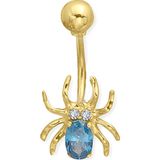 Aslı Gold Mavi Taşlı Örümcek Altın Göbek Piercingi (PC0042)
