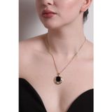 Aslı Gold Siyah Mineli Altın Yuvarlak Etnik Kolye (KLY1505)