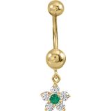 Aslı Gold Yeşil Taşlı Sallantılı Altın Göbek Piercingi (PC0053)