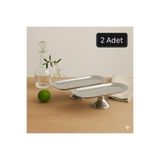 Aslı Hediyelik 2'li 10x23 cm Gümüş Ayaklı Kayik Sunumluk Çerezlik Kahvaltı Tabağı Sunum Tabağı Kozmetik Takı Tabağı