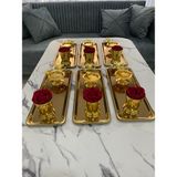 Aslı Hediyelik 3 Farklı Model Gold 6'lı Çelik Baton Sunum Tepsisi Gold Gül Kovası(Güllü) Kelebekli Makaronluk
