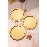 Aslı Hediyelik 3'lü 24 Cm Dalgalı Yuvarlak Gold Dekoratif Çay, Kahve, İkramlık, Pasta Sunum servis Tepsisi