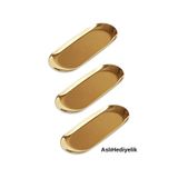 Aslı Hediyelik 3'lü Büyük 23 Cm Kayık Oval Gold Paslanmaz Çelik Çerezlik Mezelik Sosluk Çelik Tabak