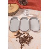Aslı Hediyelik 3'lü Küçük (19 CM) Kayık Oval Gümüş Paslanmaz Çelik Çerezlik Mezelik Sosluk Çelik Tabak