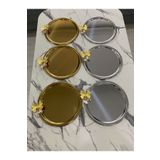 Aslı Hediyelik 6'lı Kelebekli 3 Gümüş 3 Gold Yuvarlak Sunum Tepsisi Dekoratif Servis Tepsisi Çay, Kahve 22 cm