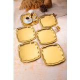 Aslı Hediyelik 6'lı Lüx Kenar Çizgi Desenli Gold Papatya model Paslanmaz Çelik Servis , Çay ,kahve Sunum Tepsisi