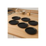 Aslı Hediyelik 6'lı Metal Yuvarlak Çay, Kahve, Pasta Servis Tepsisi Dekoratif Sunum Tepsisi Siyah 22 Cm