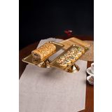 Aslı Hediyelik Lüx 2'li Dikdörtgen Gold Ayaklı Kek, Pasta, kurabiye,Tatlı, ikramlık, Çeyizlik Sunum Servis Standı