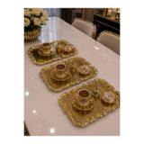 Aslı Hediyelik Lüx 3'lü Gold Royal model Paslanmaz Çelik Servis,Söz ,Nişan, Çay ,kahve Sunum Tepsisi