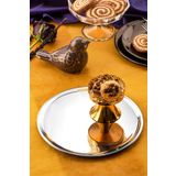 Aslı Hediyelik Yuvarlak Gümüş Sunum Tepsisi Dekoratif Servis Tepsisi Çay, Kahve 22 Cm