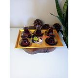 Aslı Sanat El Boyaması Altın Yaldızlı Çay Kahve Söz Nişan Servis Sunum Dekoratif Tepsi