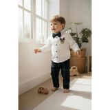 Aslı Türkoğlu Erkek Bebek Yılbaşı Takımı – Ren Geyiği Nakışlı Gömlek & Ekose Pantolon Papyon - 4 Yaş - Beyaz - Yeşil