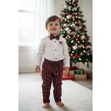 Aslı Türkoğlu Noel Baba Nakışlı Erkek Bebek Yılbaşı Takımı – Ekose Pantolon &gömlek Papyon - 5 Yaş - Beyaz- Kırmızı