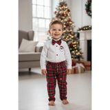 Aslı Türkoğlu Yılbaşı Erkek Bebek Takım Noel Baba Nakışlı Gömlek & Ekose Pantolon & Papyon - 2 Yaş - Beyaz- Kırmızı