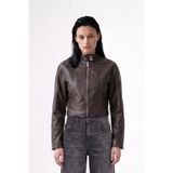 aslico Premium Crop Desenli Slim fit Kadın Acıkahve Deri Ceket