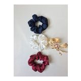 AslyAccessory Kadın 3 'lü Saten Saç Lastik Scrunchie Toka Seti