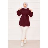 Asm Çift Yakalı Beli Bağcıklı Tesettür Gömlek Bordo - 42