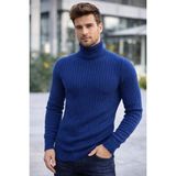 Asmedo Erkek Balıkçı Yaka Boğazlı Triko Kazak Kalın Fitilli Regular Fit - Indigo - İndigo - XL