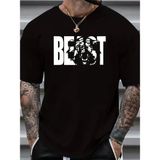 Asmedo Erkek Baskılı Tişört Kısa Kol Bisiklet Yaka Oversize T-Shirt - Siyah - Beyaz