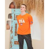 Asmedo Erkek Bisiklet Yaka Tişört Nakış Işlemeli Kısa Kol Oversize T-Shirt - Turuncu - XL