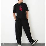 Asmedo Erkek Boks Eldiven Baskılı T-Shirt Kısa Kol Bisiklet Yaka Regular Tişört - Siyah - XL
