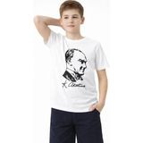 Asmedo Erkek Çocuk Atatürk Baskılı Tişört Kısa Kollu Bisiklet Yaka T-Shirt - Beyaz