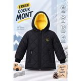Asmedo Erkek Çocuk İçi Pelüş Astarlı Kapüşonlu Kapitone Fermuarlı Kışlık Şişme Mont