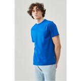 Asmedo Erkek Düz Penye Tişört Bisiklet Yaka Kısa Kol Regular Fit T-Shirt - Mavi