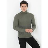 Asmedo Erkek Fitilli Kaşkorse Kumaş Boğazlı Full Likralı Slimfit Body - Haki - Standart